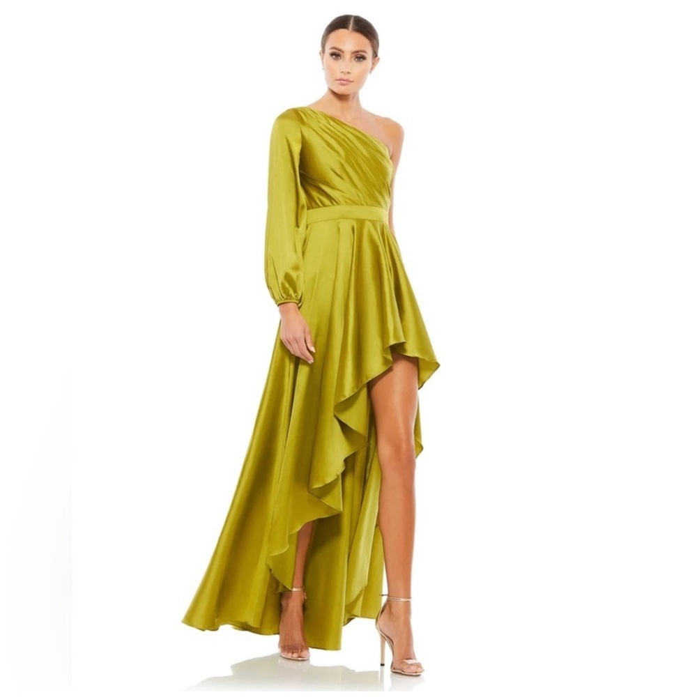 Mac Duggal One-Shoulder High-Low Dress in Chartreuse